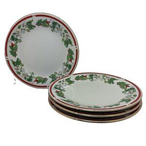 Vintage Lynns St Maria Bread Dessert Plates Set Of 4 Christmas Holly‎ Fine China